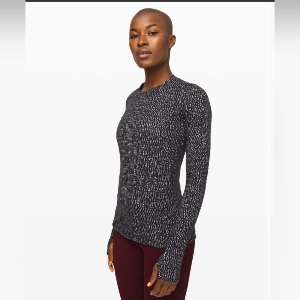 Lululemon Runderful Long SleeveKnotted Jacquard Black White size 8
